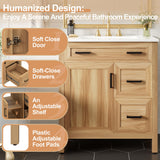 Mirightone 30" Wood Vanity with Sink, Bathroom Vanities 30 Inch with Sink, Single Sink Bathroom Vanity, 30 in Restroom Sink Vanity with 1 Soft Close Doors, 2 Soft Close Drawers, Adjustable Shelf Mirightone
