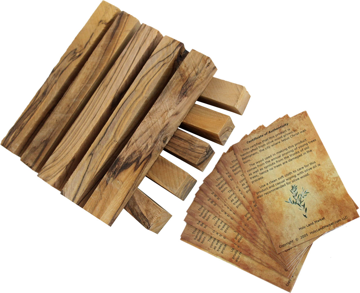 Holy Land Market Bethlehem Olive Wood Pen Blanks - 10 Pack, 3/4" x 5-5.5", Includes Authenticity Cards, Historic Crafting Material Holy Land Market