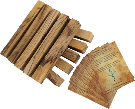 Holy Land Market Bethlehem Olive Wood Pen Blanks - 10 Pack, 3/4" x 5-5.5", Includes Authenticity Cards, Historic Crafting Material Holy Land Market