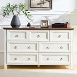OKYCI Farmhouse 7 Drawer Dresser, Long Wood Chest of Drawers with 1.2" Thickened Top - 54" W x 31.5" H,Antique White OKYCI