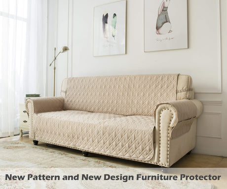 Ameritex Couch Sofa Slipcover 100% Waterproof Nonslip Quilted Furniture Protector for Dogs, Children, Pets, Machine Washable (Beige, 68") Ameritex
