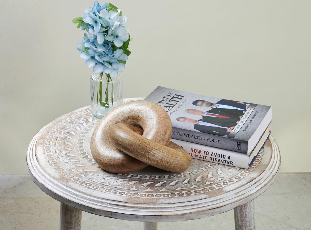 Eximious India 2 Knot Coffee Table Decor Home Decor Console Table Decor Items Book Shelf Decor Accents Living Room Wood Knot Decor Chain Link Decor (Natural Wood) Eximious India