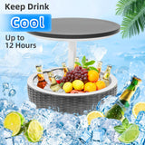 SHAREWIN Outdoor Cooler Table, Height-Adjustable Patio Bar Tables 8 Gallon Beer and Wine Cooler, 3-in-1 Rattan Style Ice Bar with Drainage Plug for Pool Party (Black) SHAREWIN