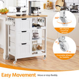 Yaheetech Kitchen Island Cart on Wheels with Bamboo Countertop, Rolling Serving Utility Trolley Cart with 3 Drawers, 3 Removable Shelves & Lockable Casters, Storage Cabinet for Dining Room, Bar, White Yaheetech