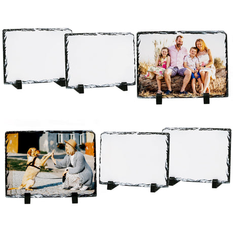 Sunnyglade 6 Pack Sublimation Slate Blanks, Stone Slate Heat Thermal Transfer Picture Frame, 5.9x7.9 Inch Rock Sheet Photo Frame with Display Holder, Decor DIY for Desktop Souvenir Custom Design (6) Sunnyglade