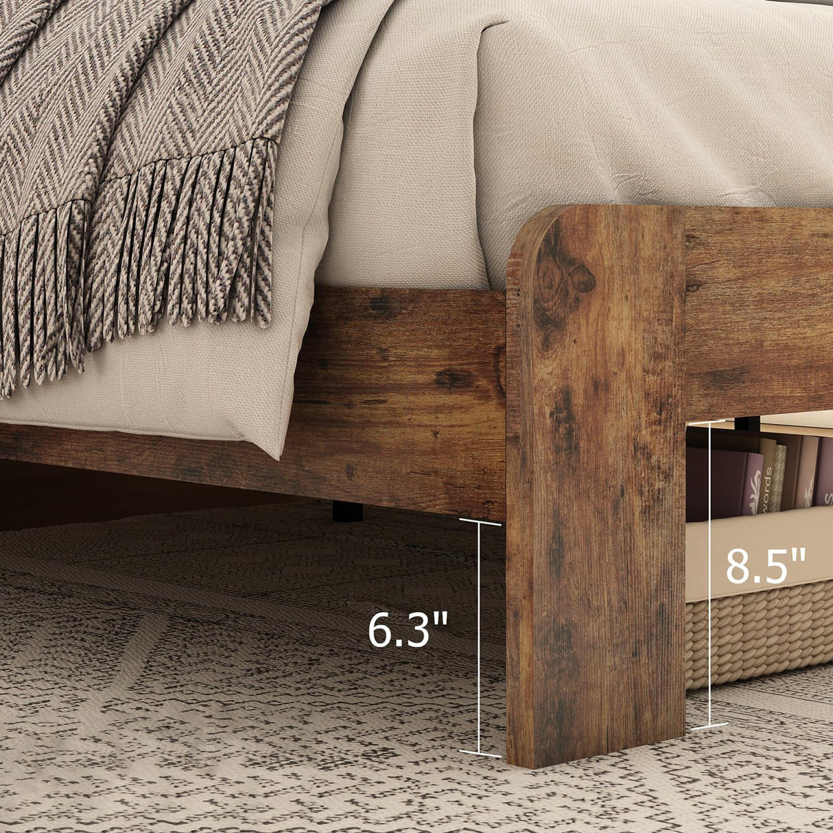 YHJIV Wood Full Bed Frame with Headboard, Rustic Platform Bed Frame with 12 Wood Slats Support, No Box Spring Needed (Vintage Brown, Full) YHJIV