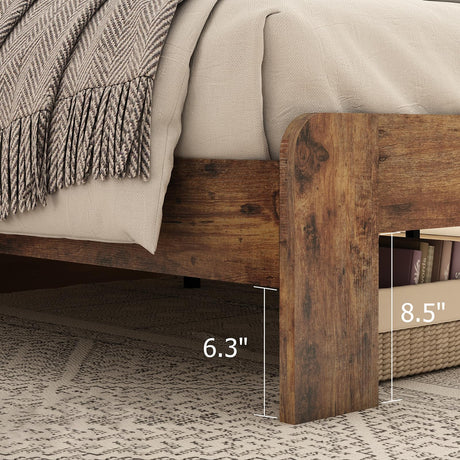 YHJIV Wood Full Bed Frame with Headboard, Rustic Platform Bed Frame with 12 Wood Slats Support, No Box Spring Needed (Vintage Brown, Full) YHJIV