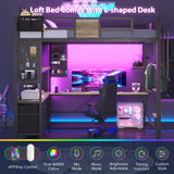 Dnxao Full Loft Bed with Desk and 5 Storage Drawers, Loft Bed Full Size with Desk,1 Bedside Organizer,Removable Ladder,LED Lights and Charging Station,Clothes Rail,Safety Guard,Oak Gray Dnxao