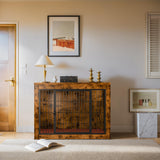 Dog Crate Furniture with Cushion, Indoor Dog Kennel with Double Doors, Side End Table Dog Cage, Pet House for Small/Medium/Large Dog, Easy Assemble (Rustic Brown, L(38.8’’x 25.7’’x27’’)) GUNJI