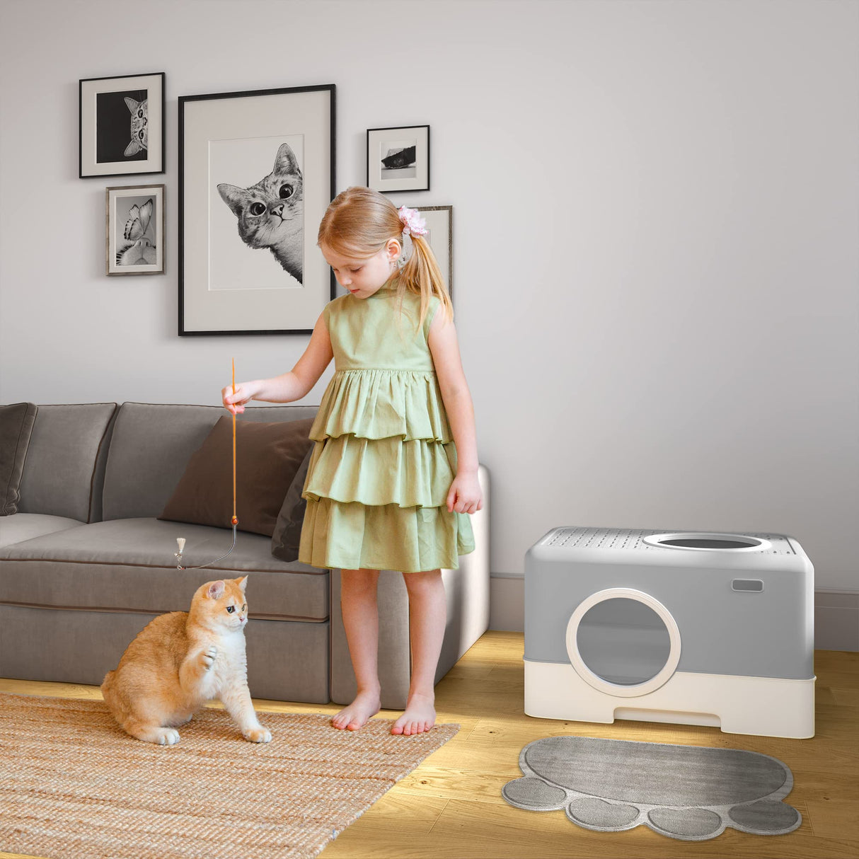 YITAHOME Large Enclosed Cat Litter Box with Lid Cover, Hooded Odorless Anti-Splashing Cat Toilet with Drawer Litter Scoop Front Entry Top Exit Door, Easy to Install and Clean YITAHOME