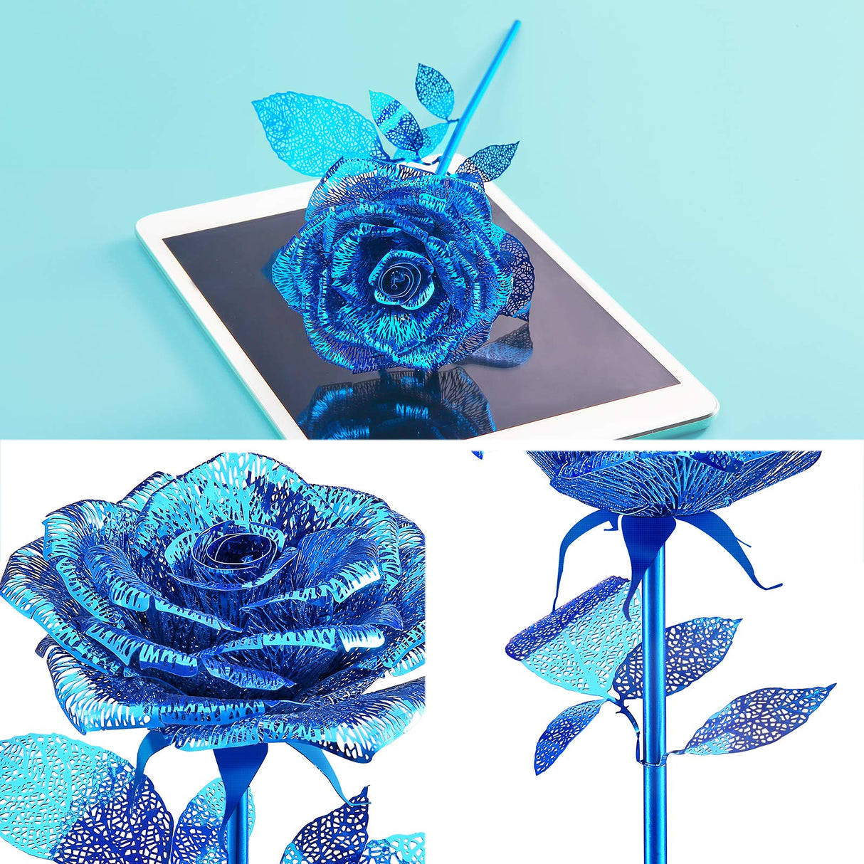 Piececool 3D Metal Puzzles Rose Flower Model Kits, Artificial Fake Flowers Metal Building Blocks DIY 3D Puzzle for Adults, for Father Mothers Valentines Day, 15Pcs Piececool
