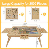 YKHALLYBEE Puzzle Table 2000 Pieces Wooden Jigsaw Puzzle Board with Legs, 41”x 27.6” Puzzle Board with 4 Drawers and Cover, Foldable Leg Puzzle Table for Adults Natural HALLYBEE