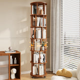 IUNVR 6 Tier Bookshelf Tower, 360° Solid Wood Spinning Bookcase with Swivel Wheels, Floor Standing Book Shelf for Small Space, Bookshelf for Home Office Study Room Bedroom Living Room IUNVR