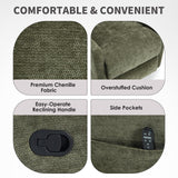 Trustyue Swivel Rocker Recliner Chair, 360° Swivel Recliner with Heat and Massage,Chenille Rocker Recliner Nursery Glider Recliner Chair with Side Pockets for Living Room Green Trustyue