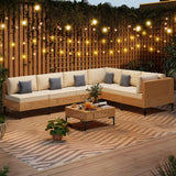 ABCASA Patio Furniture Set, 110" Large 7-Piece Wicker Outdoor Patio Furniture Sets with Coffee Table,Boho Patio Conversation Set Sectional Sofa with All-Weather Cushions for Backyard,Porch,Beige ABCASA