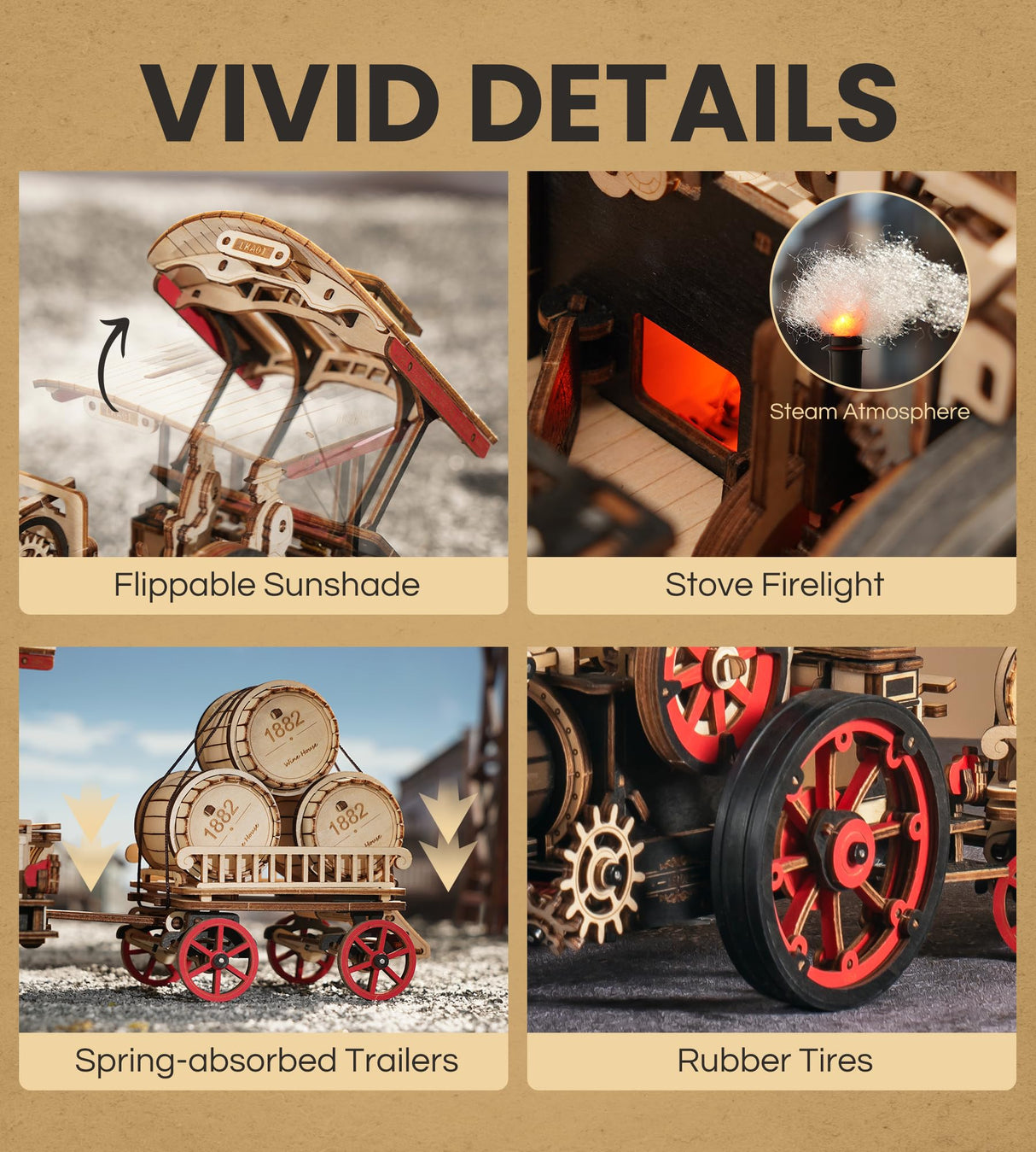 Wowood 3D Wooden Puzzles for Adults, Steam Locomotive Model Cars Kits for Adults, 3D Wood Puzzle Adult, Valentines Day Gift Model Building Kits, Wowood