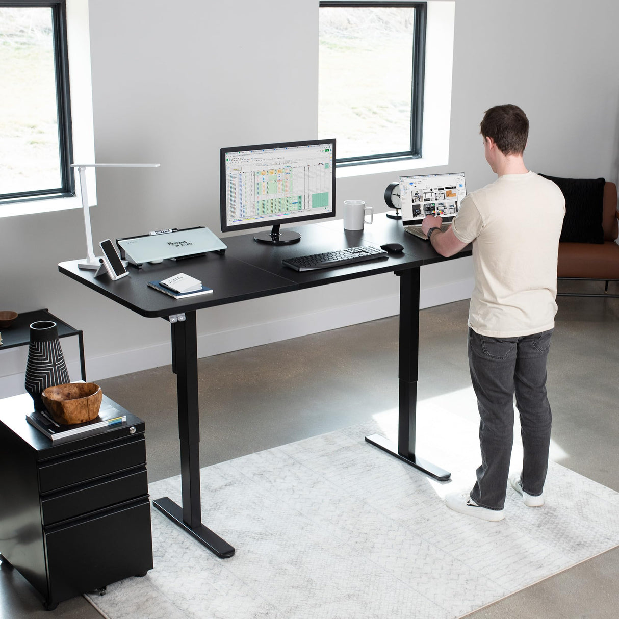 VIVO Electric Height Adjustable 71 x 30 inch Stand Up Desk, Active Workstation with Black Table Top, Black Frame, 2 Button Controller, DESK-KIT-0B7B VIVO