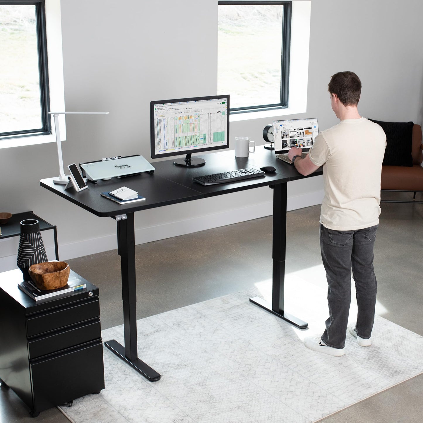 VIVO Electric Height Adjustable 71 x 30 inch Stand Up Desk, Active Workstation with Black Table Top, Black Frame, 2 Button Controller, DESK-KIT-0B7B - WoodArtSupply