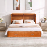 EDWINENE Queen Murphy Bed with Mattress Included, Murphy Bed Cabinet with Drawers and Charging Station for Small Spaces, Home Offices (Circular Pattern, Cherry) EDWINENE