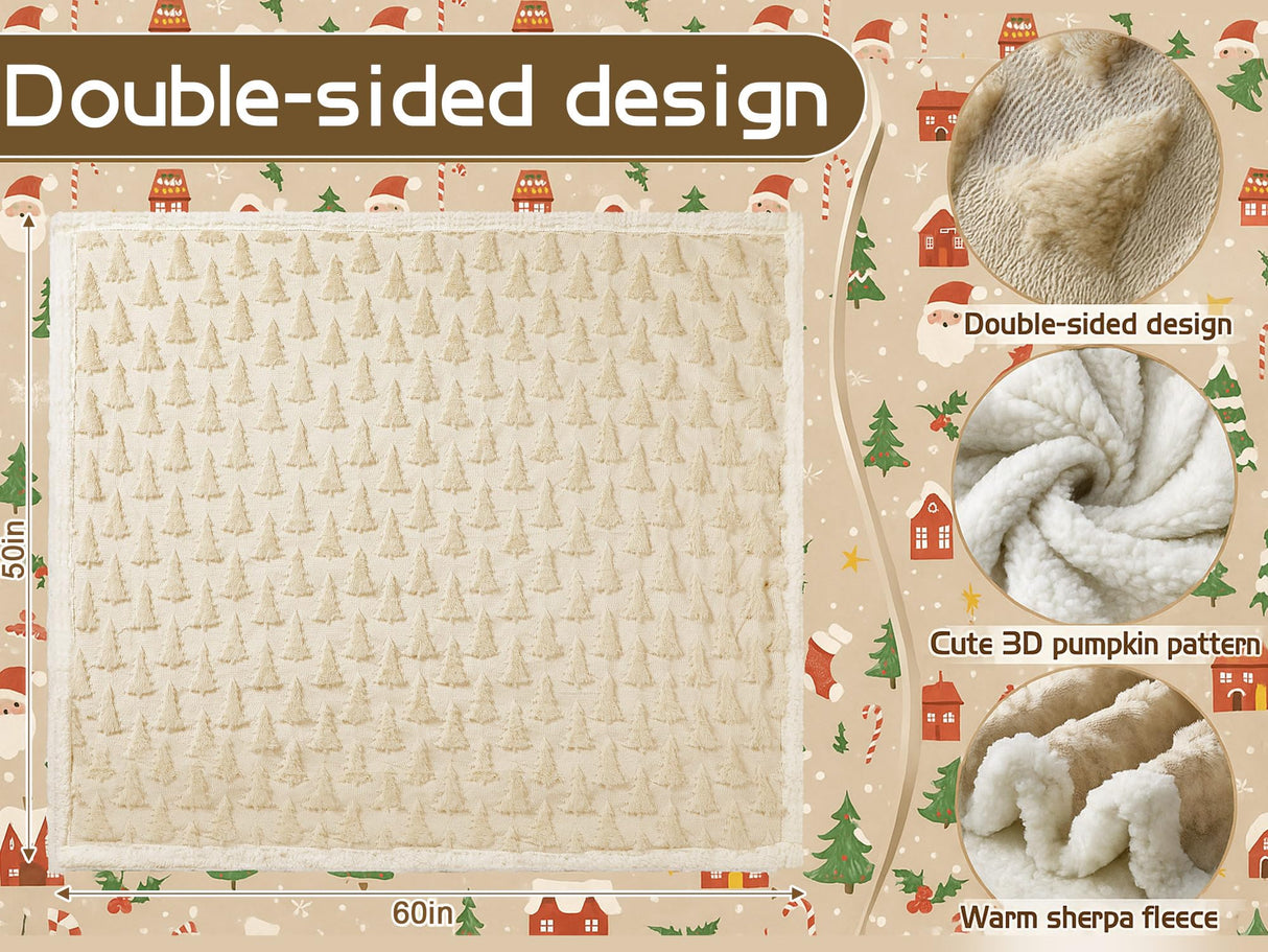 Remagr Christmas Sherpa Throw Blanket 3D Christmas Tree Snowflake Reindeer Double-Sided Thick Soft Plush Fluffy Decoration for Couch, Bed, Sofa Holiday Party Gifts, 50" x 60"(Beige,Xmas Tree) Remagr