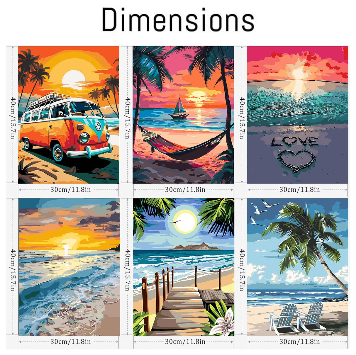 Ekuxom 6 Pack Paint by Numbers Kit for Adults Beginner, 12x16 inch Beach Adult Paint by Number Kits on Canvas, DIY Beach Painting by Numbers for Adults Home Wall Decor Ekuxom