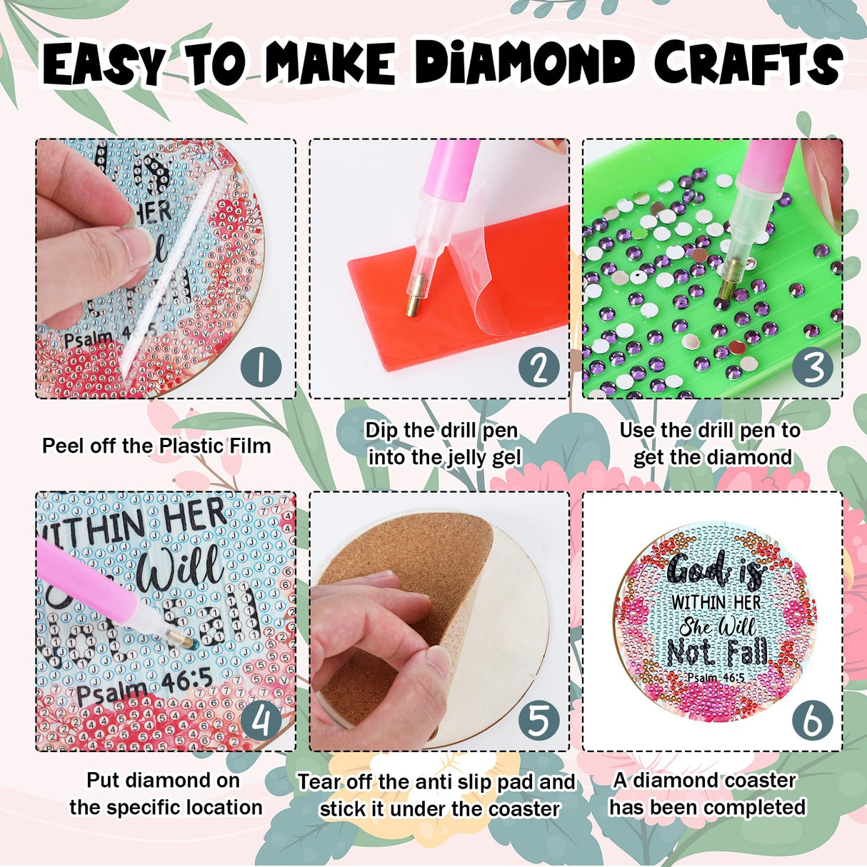 Sitsink Christian Diamond Painting Coasters - 8 Pcs Christian Bible Verse Diamond Art Coasters Kit, DIY Diamond Dot Coasters Kits for Adults, Bible Verse Diamond Painting Coasters Kits with Holders Sitsink