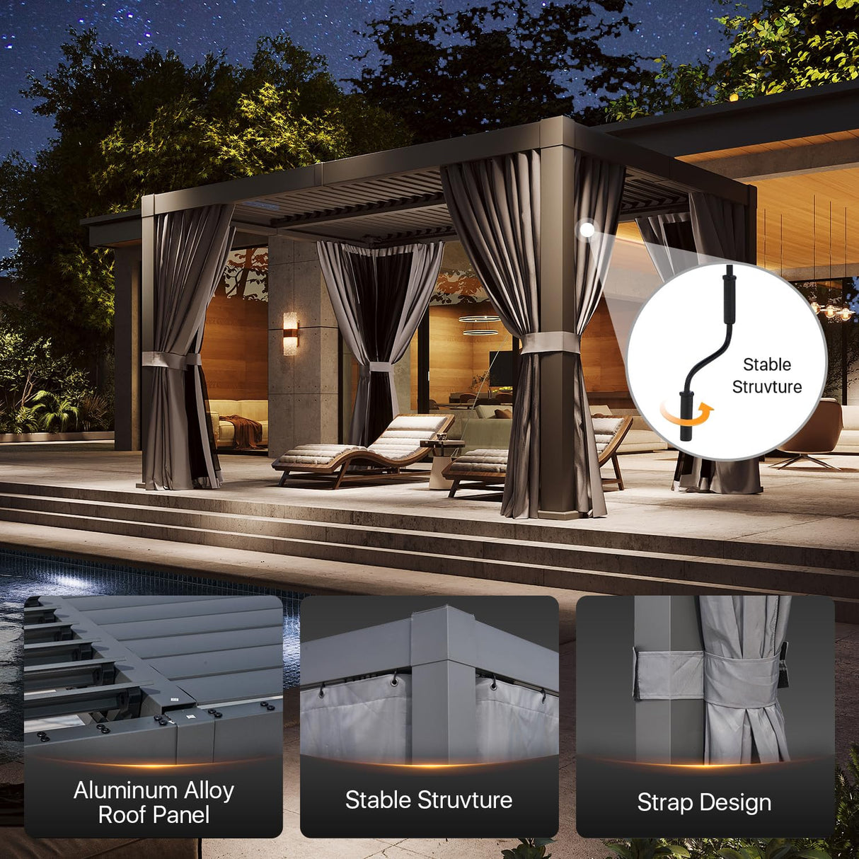 Jolydale Louvered Pergola 10' x 12' Outdoor Aluminum Pergola with Adjustable Top for Decks, Gardens and Backyards, Gray Jolydale