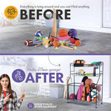 HOME IT Garage Sports Equipment Organizer - Garage Ball Storage Rack Organizer Holder with Baskets, Rolling Wheels & Breaks - Large Capacity Heavy Duty Steel Ball Storage Cart HOME IT