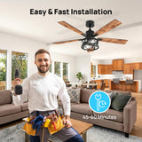 Consciot Ceiling Fan With Lights, 52 Inch Farmhouse Indoor Ceiling Fan With Remote, Quiet Reversible DC Motor, 5 Double Finish Wood Blades, Easy Dual Mount, Support Dimmable 2*E26 Bulbs(not included) Consciot