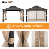 Sunjoy Hardtop Gazebo 11 x 13 ft. Outdoor Patio Black Anti-Rust Aluminum Frame Gazebo, Double Tiered Gazebo with Ceiling Hook and Mesh Netting, Black Sunjoy