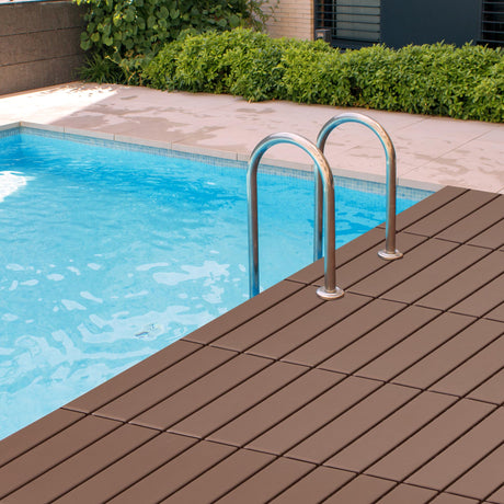 Candockway Plastic Interlocking Deck Tiles, 9 Pack Outdoor Flooring Waterproof Pavers for Patio Garden Porch Yard, All Weather Use, Coffee Candockway