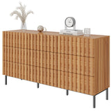 UEV 59" Fluted Dresser with 9 Drawers, 9 Drawer Dressers for Bedroom, Mid Century Modern Fluted Dresser, Long Chest of Drawers TV Stand for Living Room, Hallway (Natural Wood) UEV