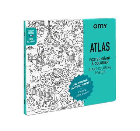Omy Giant Coloring Poster – Atlas - Map of The World | Explore The Continents and Countries of The World | 40 x 28 Inches | Creative Play and Fun for Kids, Teens, Adults, and The Whole Family Omy