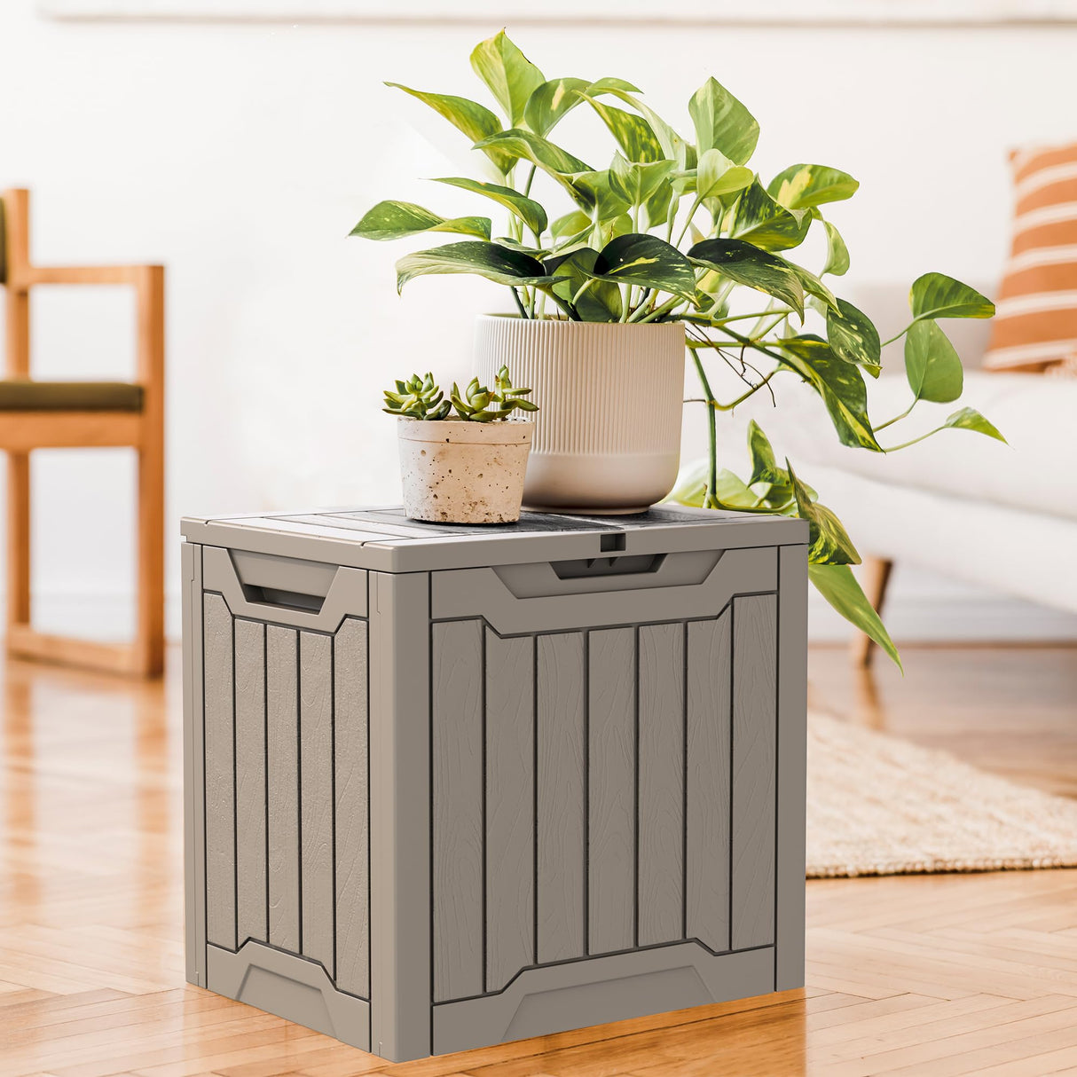 YITAHOME 30 Gallon Deck Box Outdoor Storage Box, Waterproof Resin Package Delivery and Storage Box with Lockable Lid for Patio Furniture Cushions, Pool Accessories, Garden Tools, Brown YITAHOME