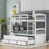 Harper & Bright Designs Twin Over Twin Bunk Bed with Storage Drawers, Solid Wood Bunk Bed Frame with Trundle, for Kids, Teens, Adults (White) Harper & Bright Designs