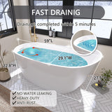 59" Free Standing Tub Freestanding Bathtub, Acrylic Stand Alone Tub, Contemporary Deep Soaking Bath Tub, cUPC Certified SY9950 (Glossy White) SYLONWILL