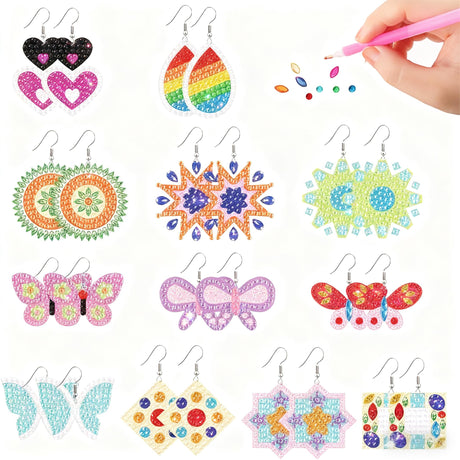 beinkmake 12 Pairs Butterfly Diamond Painted Earrings Mosaic Art Earring Making Kit 5D Boho Vintage Dangle Drop Earrings with Tool for DIY Craft Jewelry beinkmake