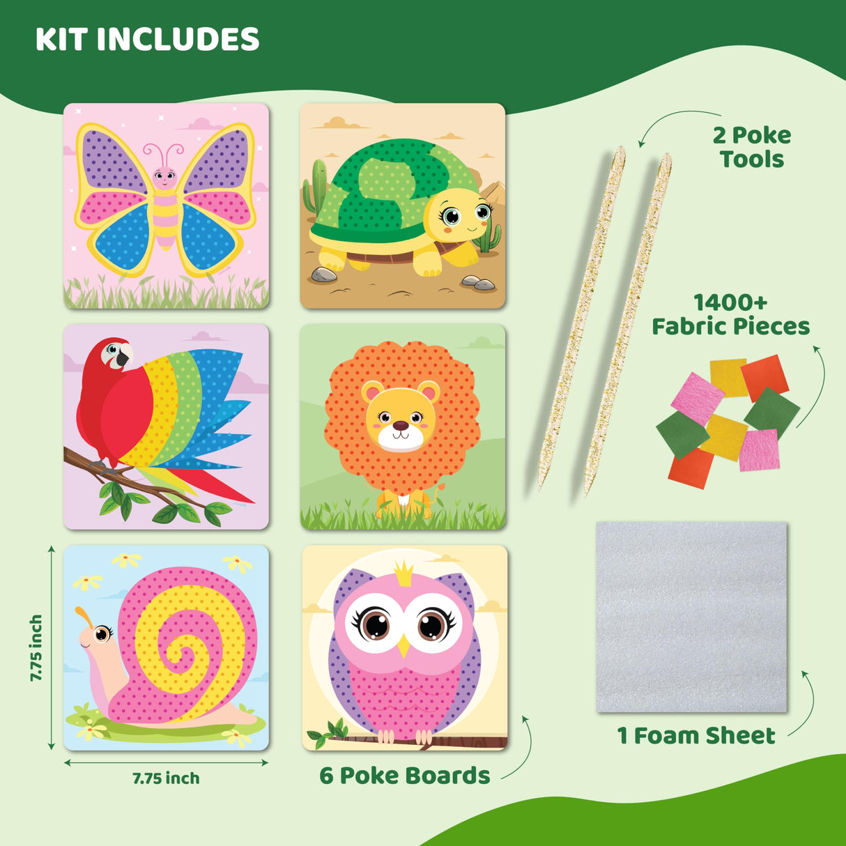 jackinthebox Poke Poke Art – Animals Theme Like Tortoise, Snail, Lion, Owl, Macaw, Butterfly, Mess-Free Sewing Art for Kids, Great Gift for Children, Toys for Girls and Boys Ages 4 5 6 7 8 jackinthebox