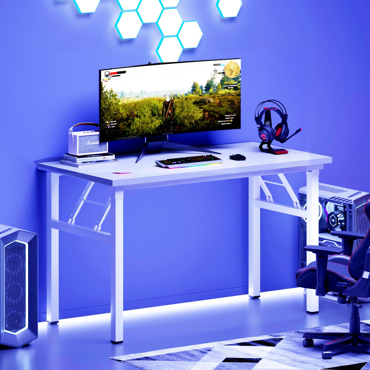 DlandHome 47 inches Folding Table Computer Desk Portable Table Activity Table Conference Table Home Office Desk, Fully Assembled White DND-ND5-120WW DlandHome