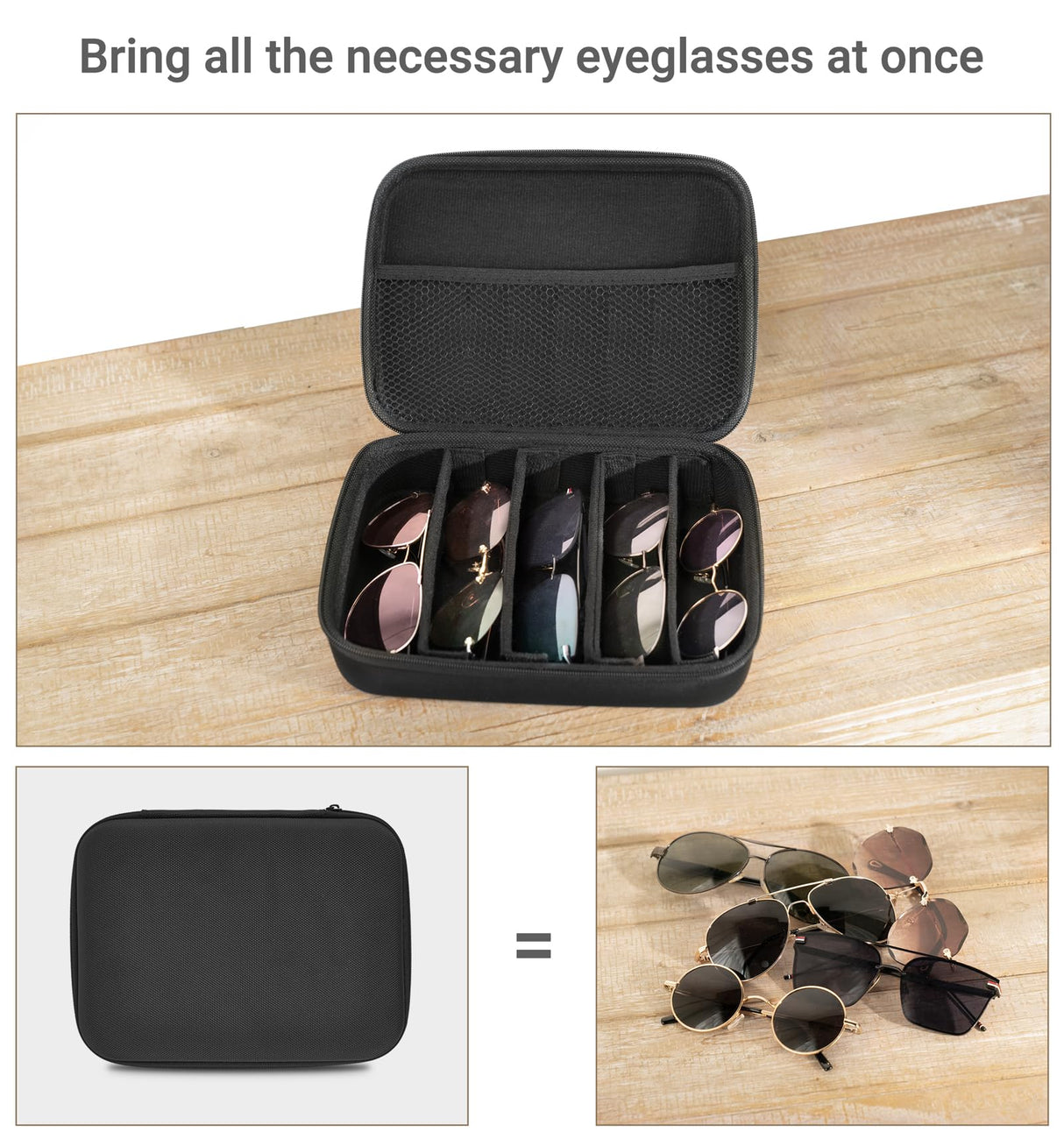 Mkono Travel Sunglasses Organizer Glasses Case Multiple Pairs with Adjustable Slots Portable Eyeglasses Case Storage Box for Men Women, Medium, Black Mkono