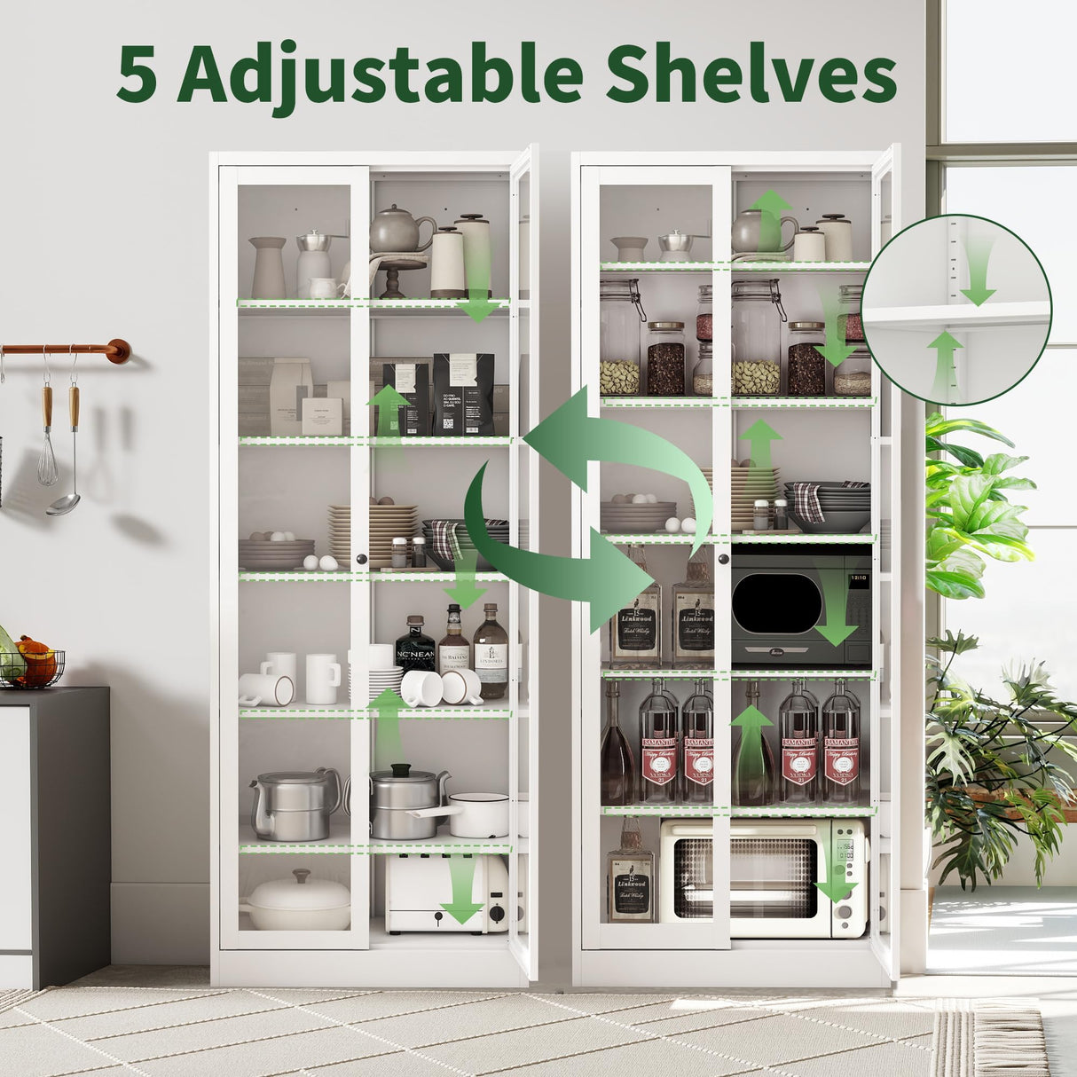 VIYET 72" Tall Kitchen Pantry Cabinet,White Metal Pantry Cabinet with 2 Doors & 5 Adjustable Shelves,Utility Storage Cabinet Rust-Resistant for Living Room,Dining Room,Bathroom,Garage,Basement VIYET