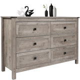 CATMIX Farmhouse 6 Drawers Dresser, Wood Double Dresser Chest of Drawers Wide Storage Organizer Cabinet for Bedroom, Living Room, Rustic Grey CATMIX