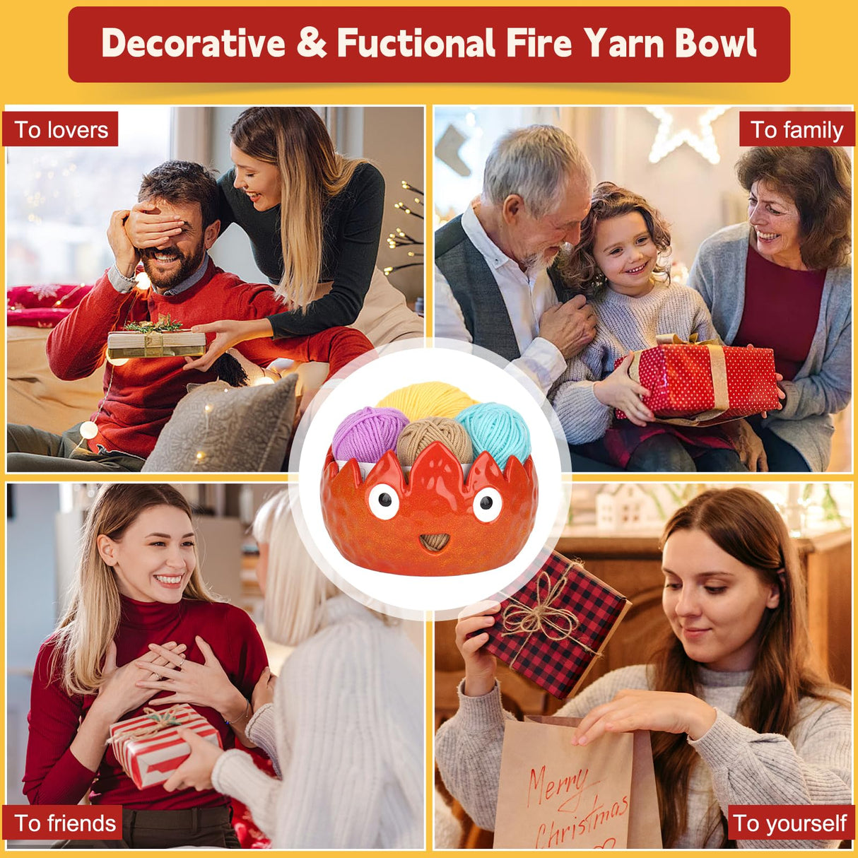 Katech Flame Yarn Bowl for Crocheting-Crochet Bowls Knitting Bowls-Cute Handmade Ceramic Flame Yarn Bowls-Ideal Crochet Gifts for Crocheters Knitter Katech