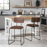 Walker Edison Modern 2-Piece Minimalist Counter Stools with Wooden Back, Set of 2, Brown Walker Edison