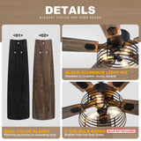 NEWORB 52 Inch Farmhouse Ceiling Fan with Light and Remote, Rustic 3-Light Caged Fan, 5 Dual Finish Blades, Industrial Black Fan for Bedroom, Patio, Living Room NEWORB