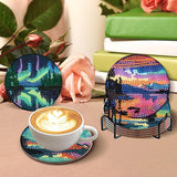 8 Pcs Aurora Diamond Art Coasters Kits with Holder, Landscape Diamond Painting Coasters Kits for Adults, DIY 5D Nature Scenery Diamond Dots Small Mini Kit Full Drill Art Craft Supplies 4X4 Inch askkqtx