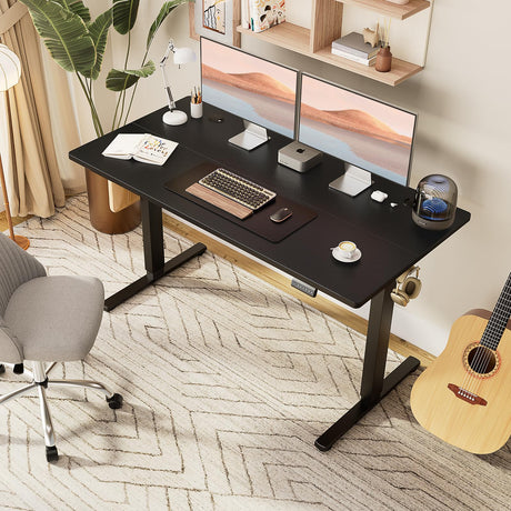 SMUG Standing Desk, Adjustable Height Electric Sit Stand Up Down Computer Table, 63x24 Inch Ergonomic Rising Desks for Work Office Home, Modern Lift Motorized Gaming Desktop Workstation, Black SMUG