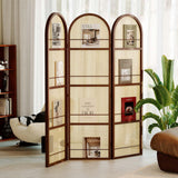 Rattan Room Divider with Bookshelf,Privacy Screen for Home Office & Bedroom,Portable Partition, Wooden Frame Svimi