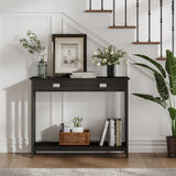 ChooChoo Black Entryway Table with Drawer, Narrow Console Table, Sofa Table with Storage Shelf for Entryway, Living Room and Hallway ChooChoo