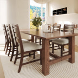 COLAMY Solid Wood Dining Chair Set of 6 with Fabric Upholstered Cushion, Ladder Back Farmhouse Kitchen Chair, Modern Two-Tone Chair for Home and Restaurant, Brown COLAMY